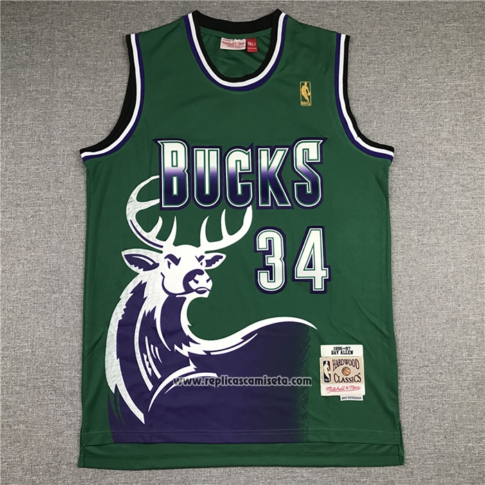 Camiseta Milwaukee Bucks Ray Allen #34 Mitchell & Ness 1996-97 Verde